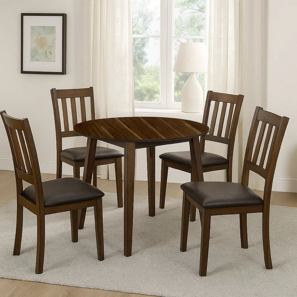 Wooden Dining Table with Ladder Back Style Chairs, Set of 5, Brown - BM236574