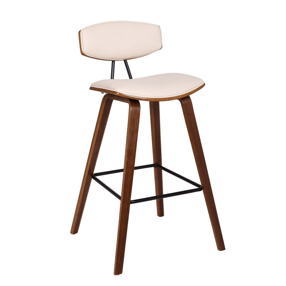 28.5 Inches Contoured Seat Leatherette Barstool, Cream - BM236650