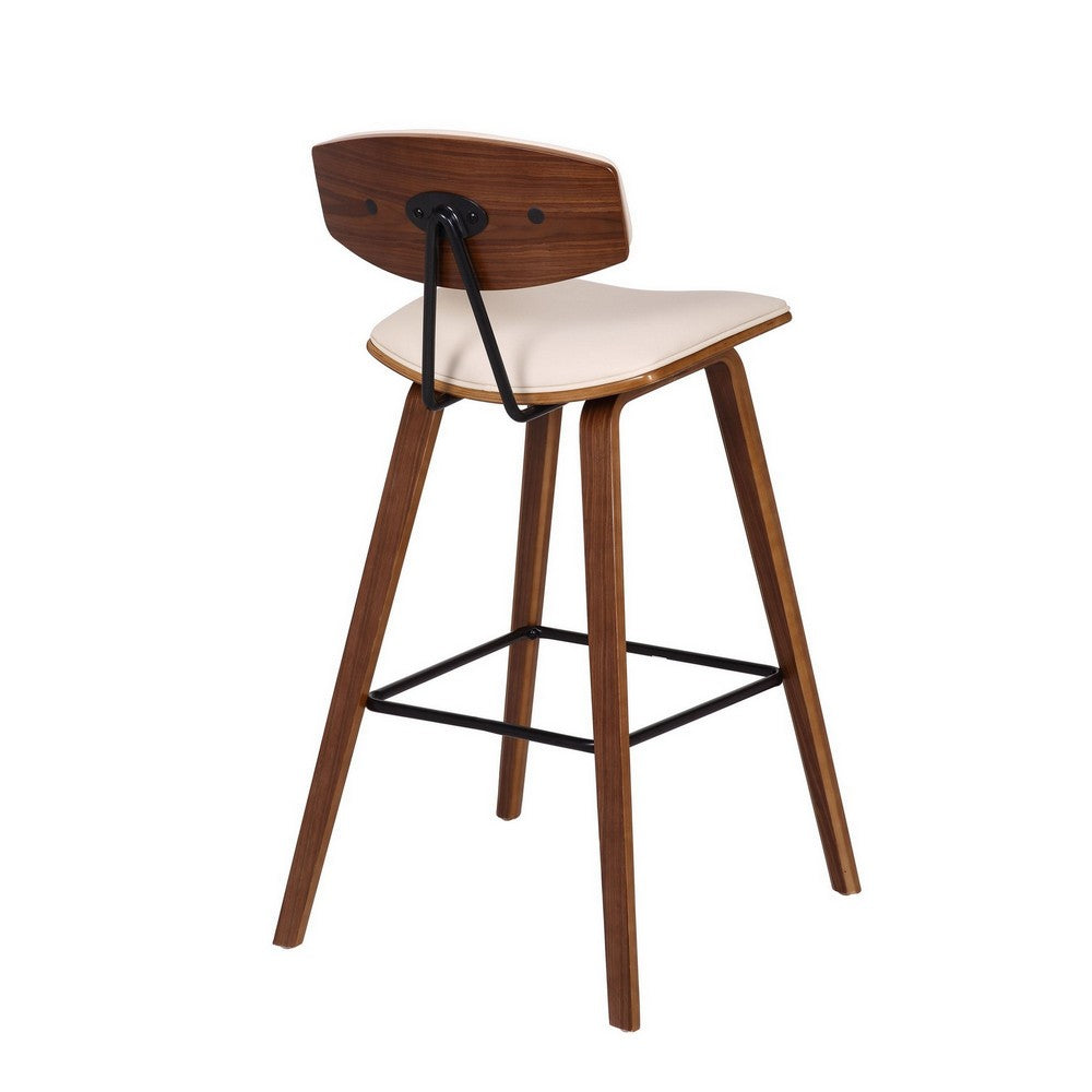 28.5 Inches Contoured Seat Leatherette Barstool, Cream - BM236650