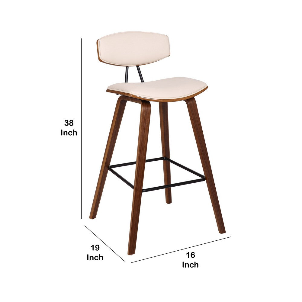 28.5 Inches Contoured Seat Leatherette Barstool, Cream - BM236650