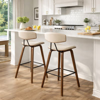 28.5 Inches Contoured Seat Leatherette Barstool, Cream - BM236650