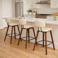 28.5 Inches Contoured Seat Leatherette Barstool, Cream - BM236650