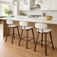 28.5 Inches Contoured Seat Leatherette Barstool, Cream - BM236650