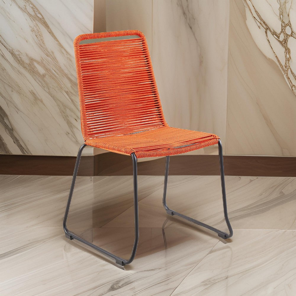 18.5 Inches Fishbone Weaved Metal Dining Chair, Set of 2, Orange - BM236720