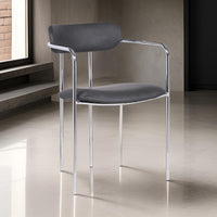 Metal and Leatherette Dining Chair, Set of 2, Silver and Gray - BM236775