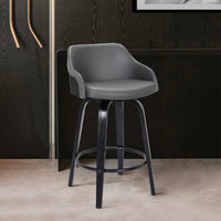 26 Inch Wooden and Leatherette Swivel Barstool, Black and Gray - BM236781