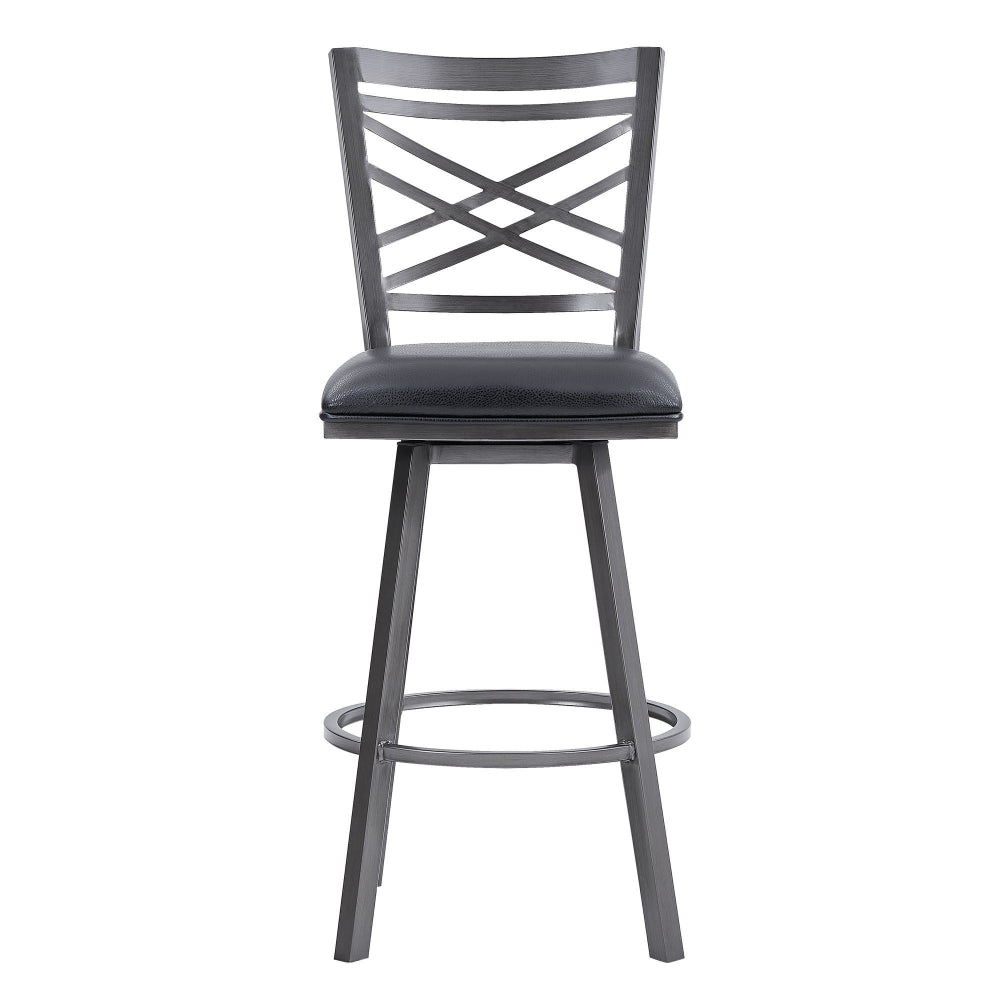 26  Inches Metal Cross Back Counter Barstool with Leatherette Seat, Gray - BM236799