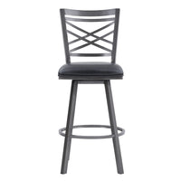 26  Inches Metal Cross Back Counter Barstool with Leatherette Seat, Gray - BM236799