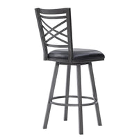 26  Inches Metal Cross Back Counter Barstool with Leatherette Seat, Gray - BM236799