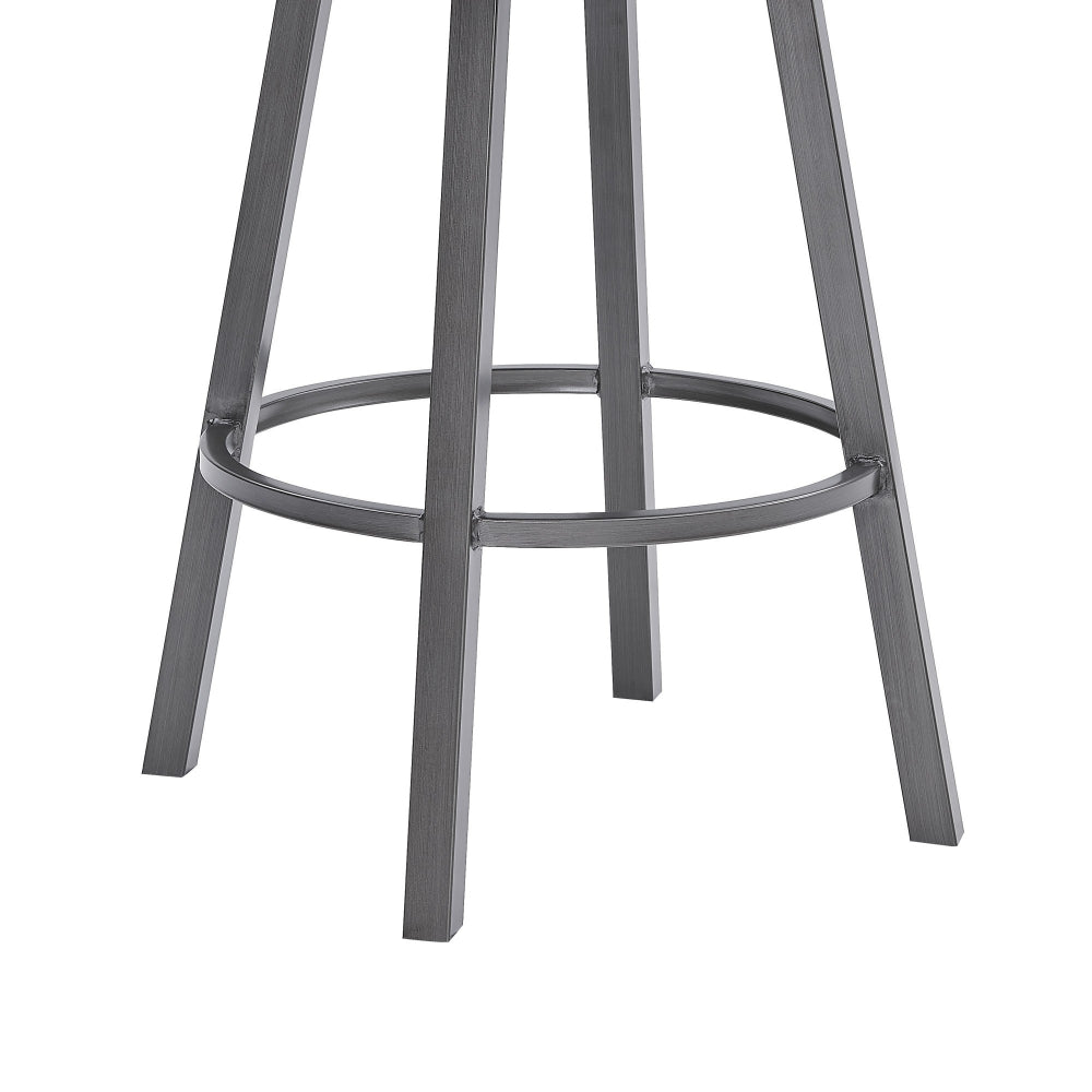 26  Inches Metal Cross Back Counter Barstool with Leatherette Seat, Gray - BM236799