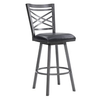 26  Inches Metal Cross Back Counter Barstool with Leatherette Seat, Gray - BM236799