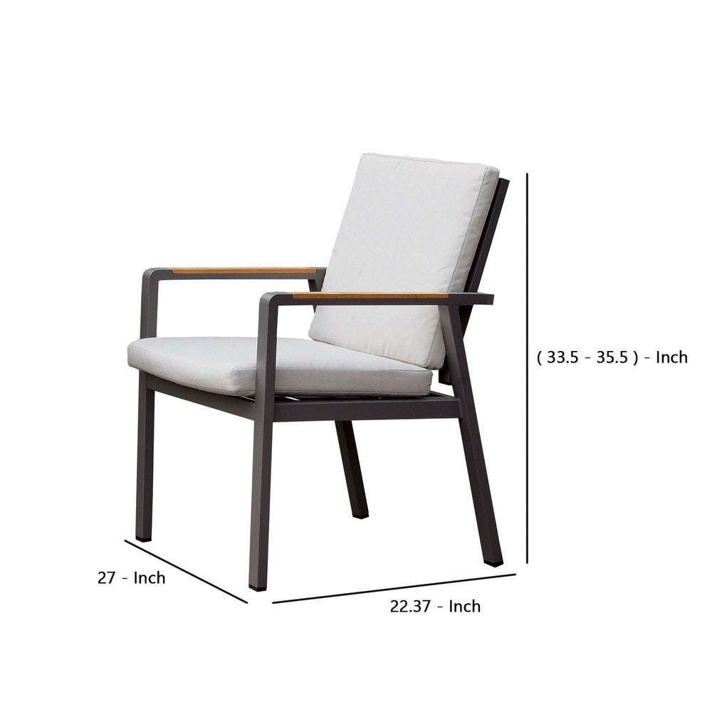 Aluminum Frame Arm Chair with Fabric Back and Seat Cushions, Gray - BM237155