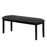 Fabric Seat Bench with Wooden Sleek Block Legs, Black and Gray - BM237156