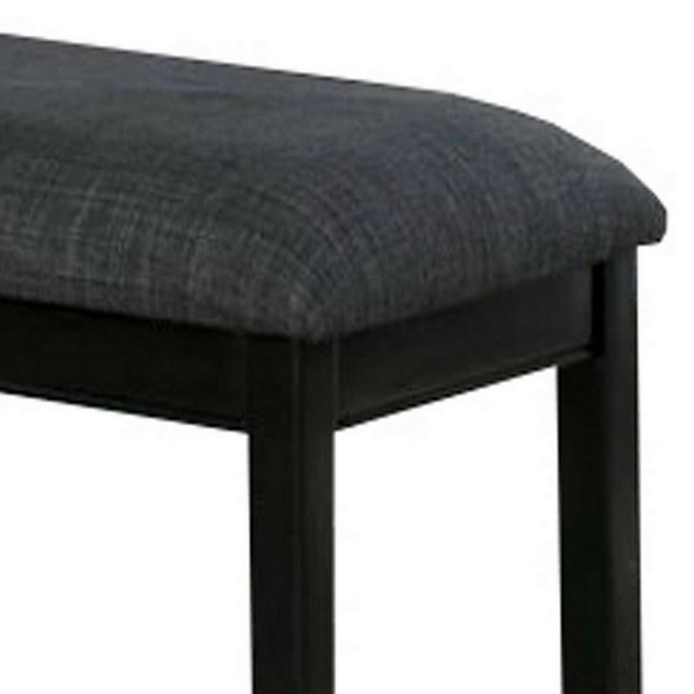 Fabric Seat Bench with Wooden Sleek Block Legs, Black and Gray - BM237156