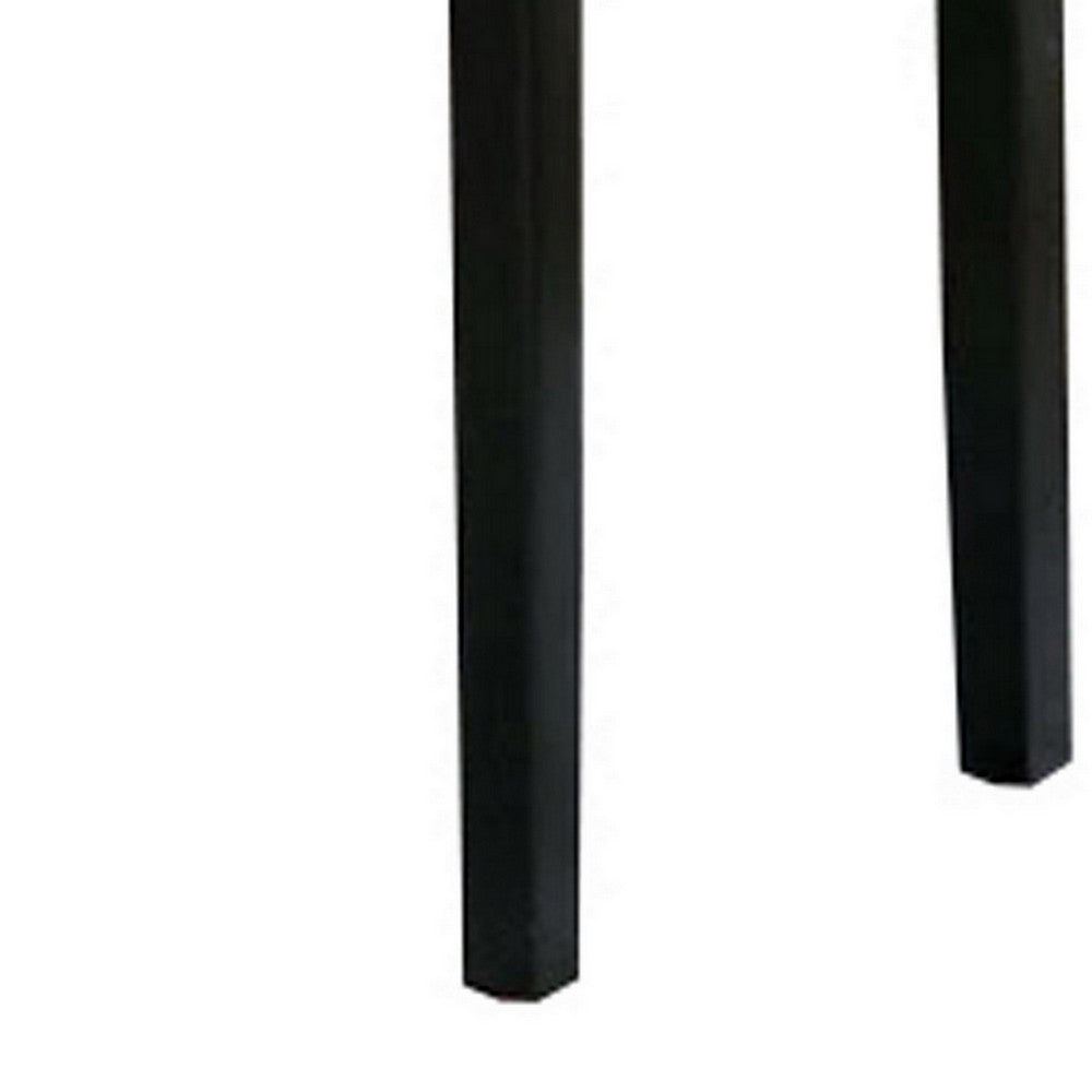 Fabric Seat Bench with Wooden Sleek Block Legs, Black and Gray - BM237156