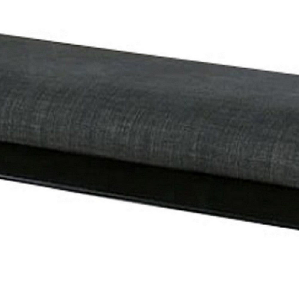 Fabric Seat Bench with Wooden Sleek Block Legs, Black and Gray - BM237156