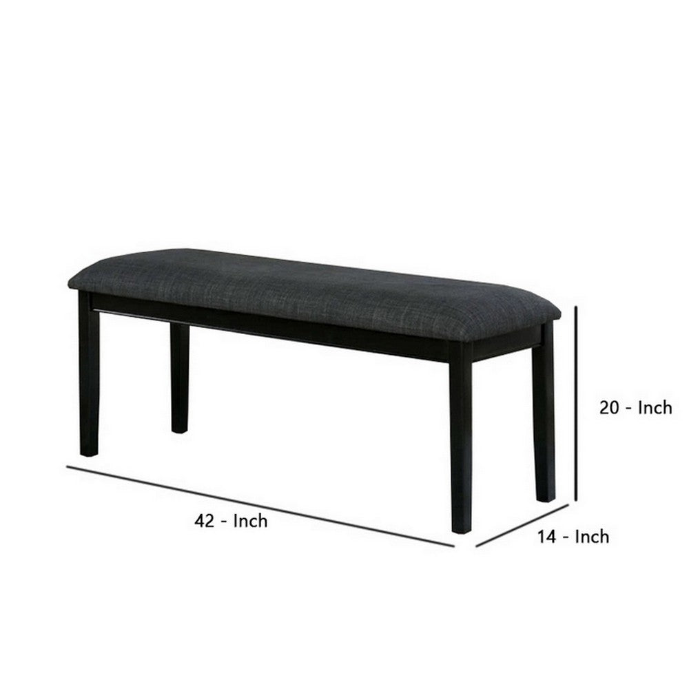 Fabric Seat Bench with Wooden Sleek Block Legs, Black and Gray - BM237156