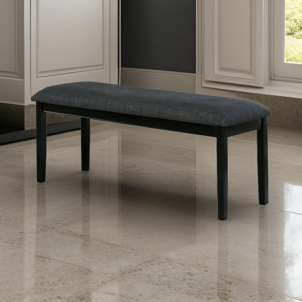 Fabric Seat Bench with Wooden Sleek Block Legs, Black and Gray - BM237156