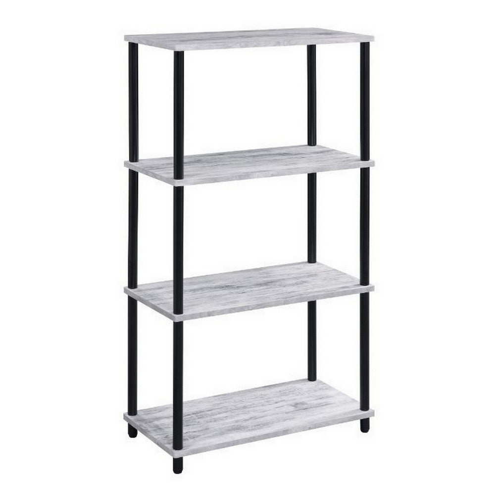 4 Tier Design Bookshelf with Metal Tubular Legs, Antique White - BM237179