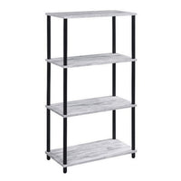 4 Tier Design Bookshelf with Metal Tubular Legs, Antique White - BM237179