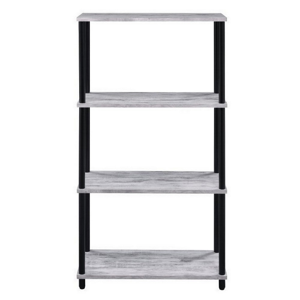 4 Tier Design Bookshelf with Metal Tubular Legs, Antique White - BM237179