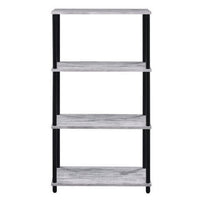 4 Tier Design Bookshelf with Metal Tubular Legs, Antique White - BM237179