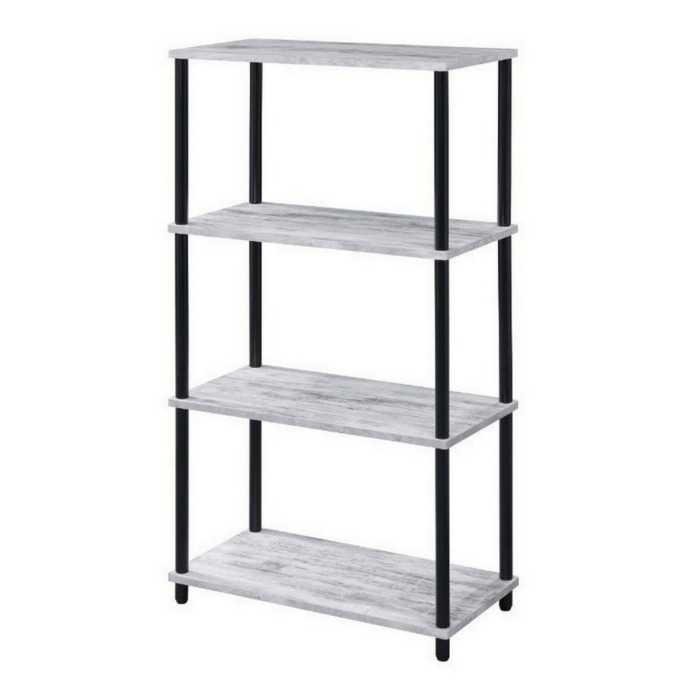 4 Tier Design Bookshelf with Metal Tubular Legs, Antique White - BM237179