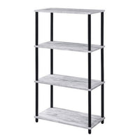 4 Tier Design Bookshelf with Metal Tubular Legs, Antique White - BM237179