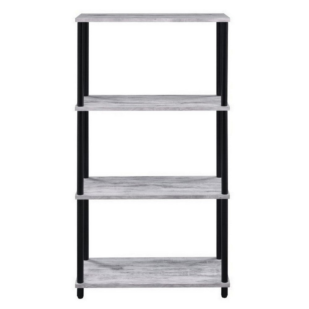 4 Tier Design Bookshelf with Metal Tubular Legs, Antique White - BM237179