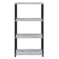 4 Tier Design Bookshelf with Metal Tubular Legs, Antique White - BM237179