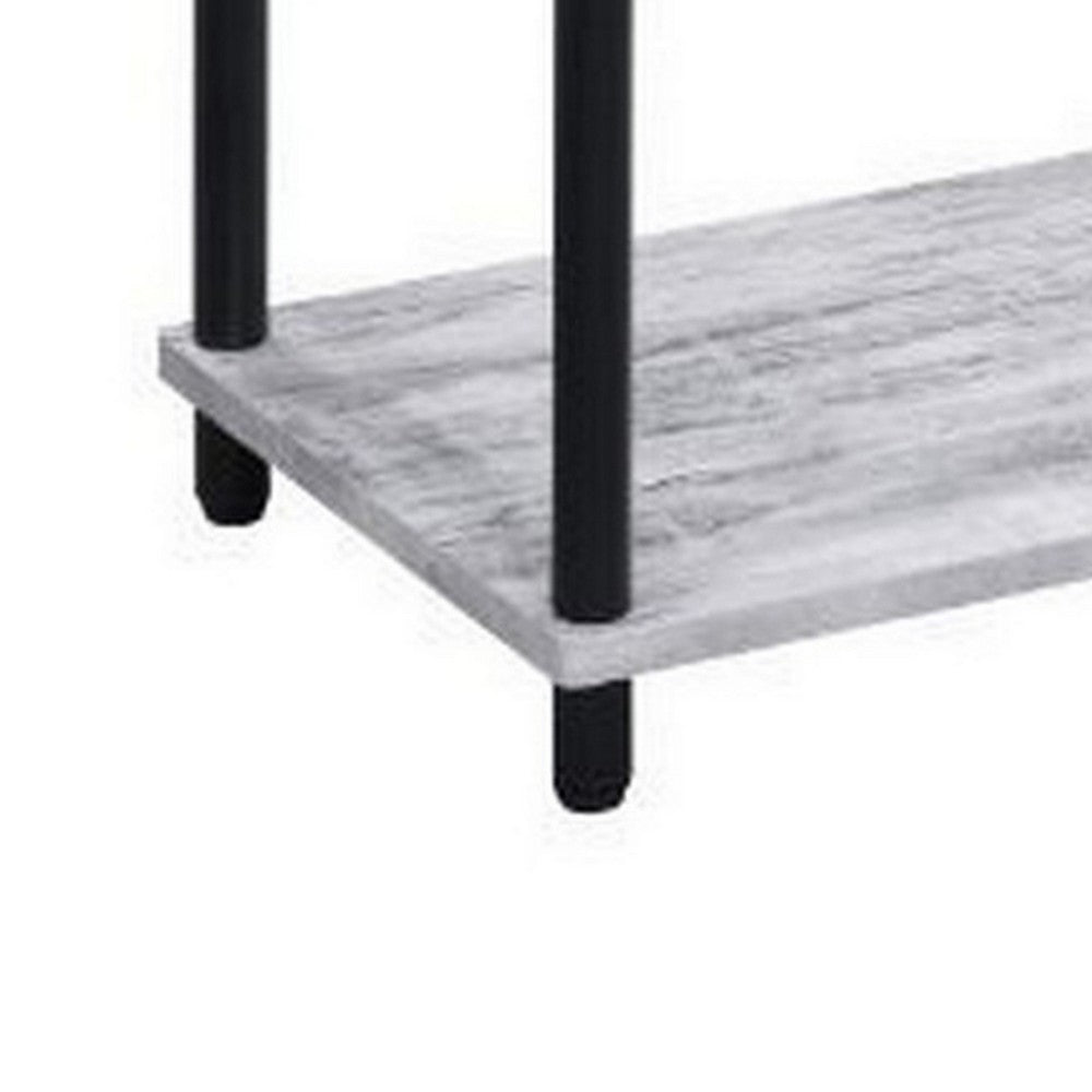 4 Tier Design Bookshelf with Metal Tubular Legs, Antique White - BM237179