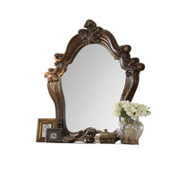 Scroll and Molded Wooden Mirror with Carved Details, Cherry Brown - BM238098