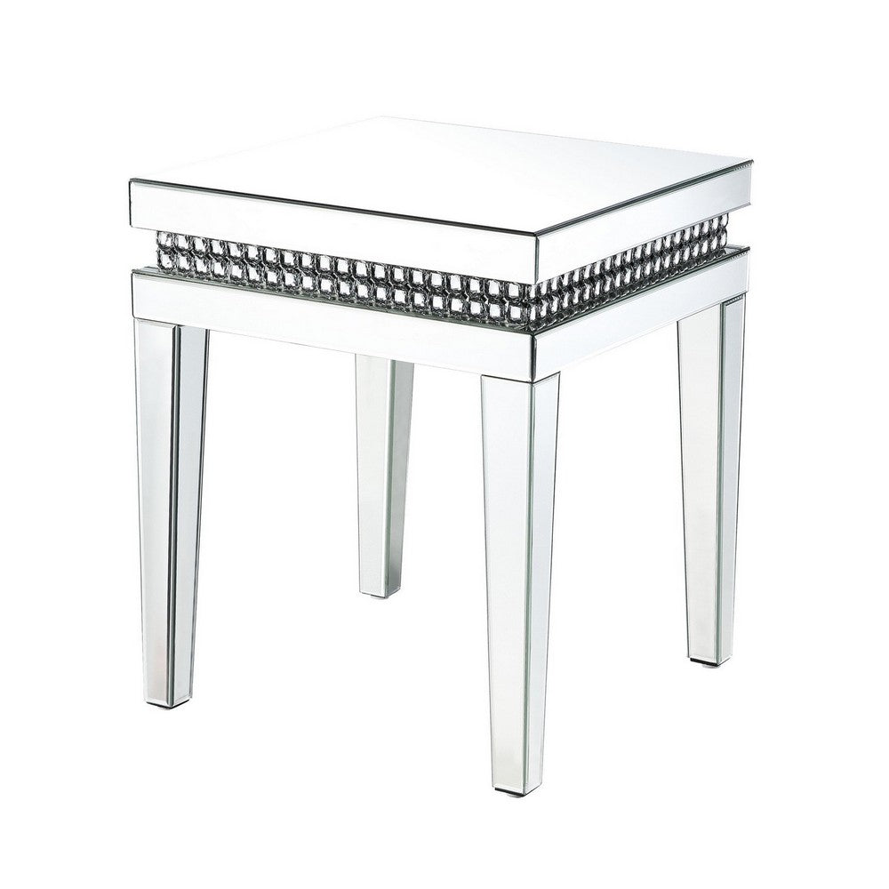 Mirror Inlay End Table with Faux Crystal Accents, Silver - BM238105