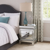 2 Drawer Mirror Inlay Accent Table with Faux Crystal Accents, Silver - BM238107