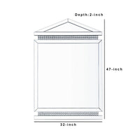 Rectangular Mirror Wall Decor with Faux Crystals and Triangular Top, Silver - BM238113