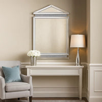 Rectangular Mirror Wall Decor with Faux Crystals and Triangular Top, Silver - BM238113