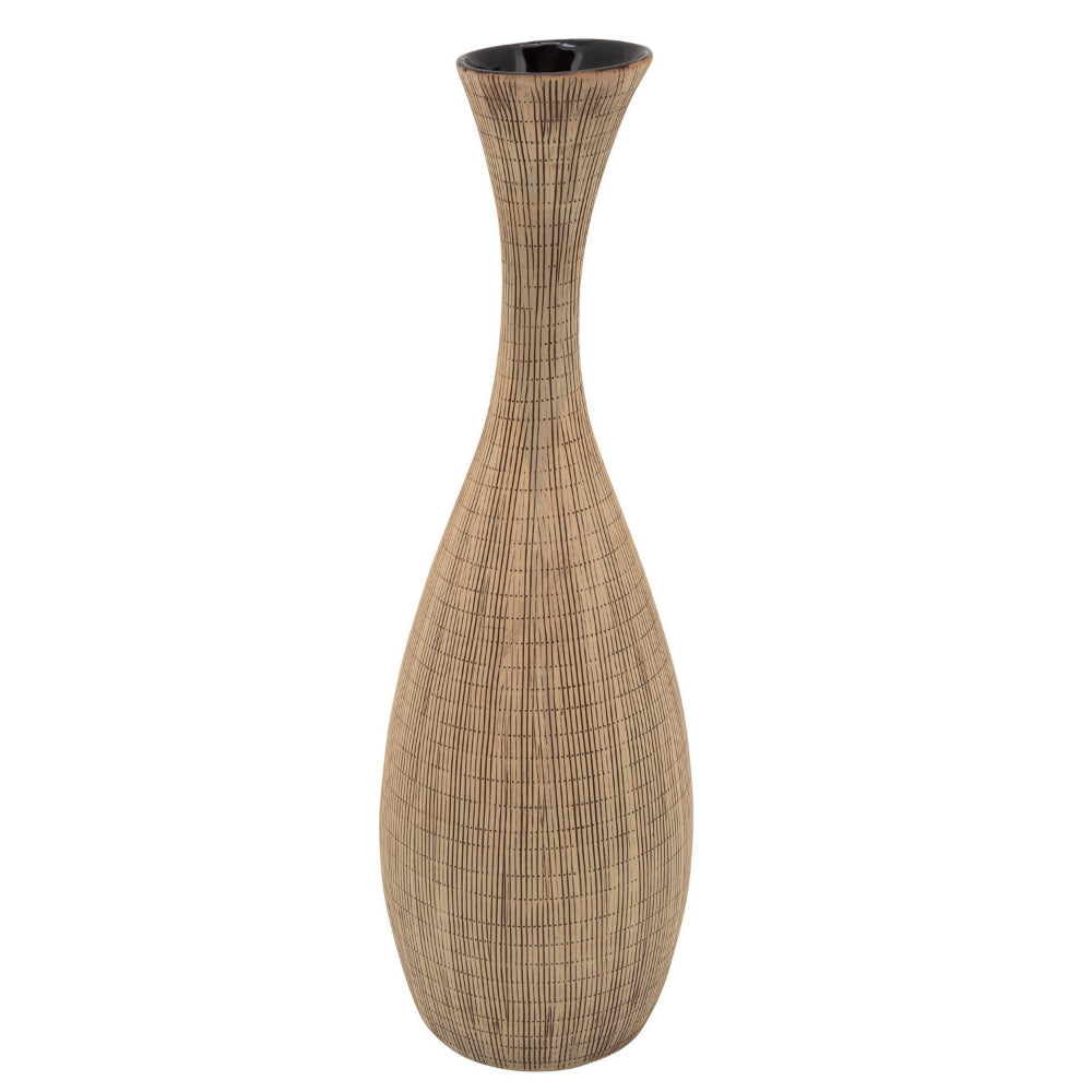 20'' Pot Bellied Shape Ceramic Vase with Sleek Flared Neck, Beige - BM238123