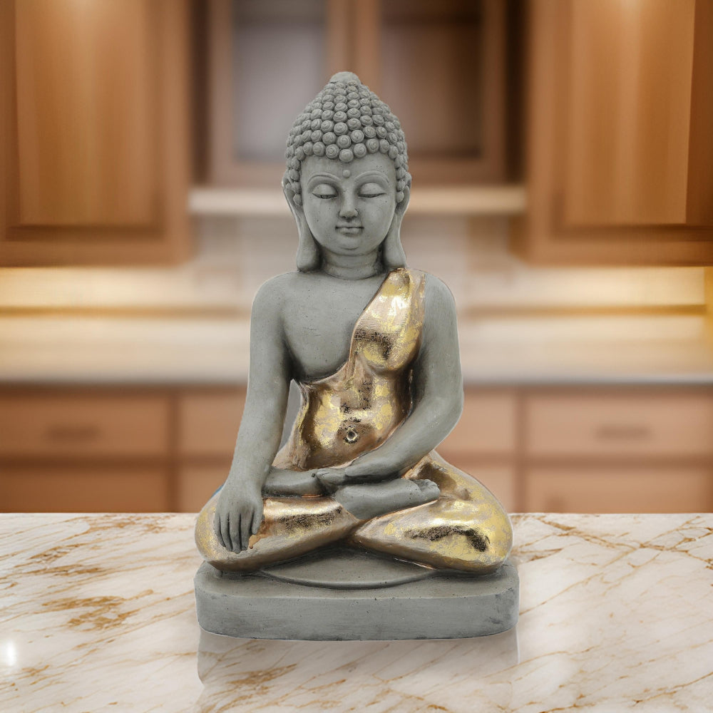 Sitting Buddha Design Resin Accent Decor, Gray - BM238266