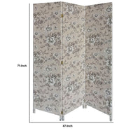 71 Inch 3 Panel Fabric Room Divider with Floral Print, Gray - BM238281