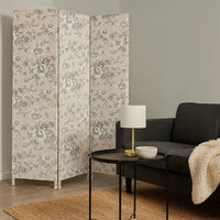 71 Inch 3 Panel Fabric Room Divider with Floral Print, Gray - BM238281