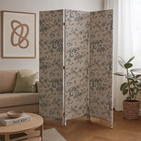 71 Inch 3 Panel Fabric Room Divider with Floral Print, Gray - BM238281