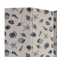 71 Inch 3 Panel Fabric Room Divider with Seashell Print, Blue - BM238282