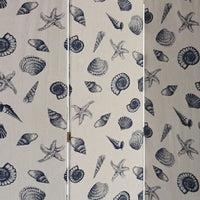 71 Inch 3 Panel Fabric Room Divider with Seashell Print, Blue - BM238282