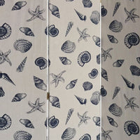 71 Inch 3 Panel Fabric Room Divider with Seashell Print, Blue - BM238282