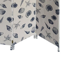 71 Inch 3 Panel Fabric Room Divider with Seashell Print, Blue - BM238282