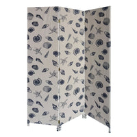 71 Inch 3 Panel Fabric Room Divider with Seashell Print, Blue - BM238282