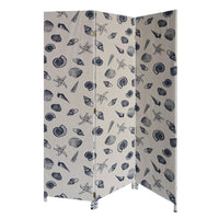71 Inch 3 Panel Fabric Room Divider with Seashell Print, Blue - BM238282