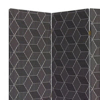 71 Inch 3 Panel Fabric Room Divider with Geometric Print, Black - BM238284