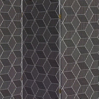 71 Inch 3 Panel Fabric Room Divider with Geometric Print, Black - BM238284