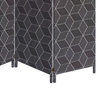 71 Inch 3 Panel Fabric Room Divider with Geometric Print, Black - BM238284